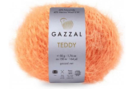 Пряжа Gazzal Teddy настурция (6544), 40%мериносовая шерсть/60%полиамид, 150м, 50г