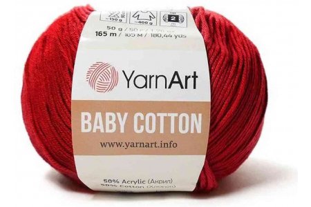 Пряжа YarnArt Baby cotton красный (427), 50%хлопок/50%акрил, 165м, 50г