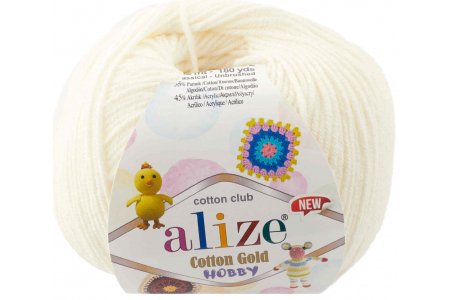 Пряжа Alize Cotton gold hobby new молочный (62), 55%хлопок/45%акрил, 165м, 50г