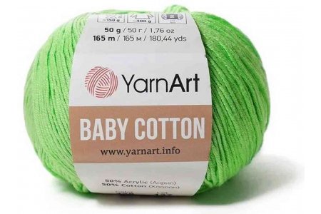 Пряжа YarnArt Baby cotton яркий салатовый (438), 50%хлопок/50%акрил, 165м, 50г