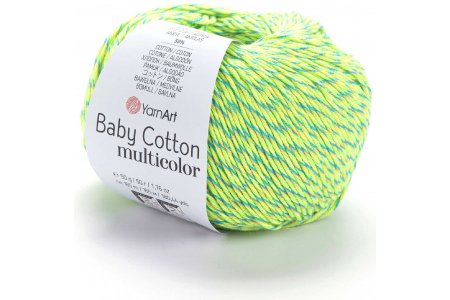 Пряжа YarnArt Baby cotton multicolor салатовый-синий меланж (5213), 50%хлопок/50%акрил, 165м, 50г