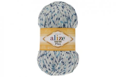 Пряжа Alize Cotton Gold plus белый-голубой-синий меланж(6840), 55%хлопок/45%акрил, 200м, 100г