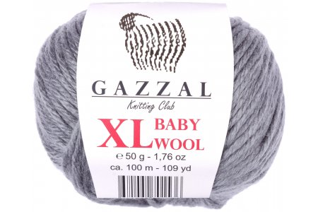 Пряжа Gazzal Baby Wool XL серый (818), 40%шерсть мериноса/20%кашемирПА/40%акрил, 100м, 50г