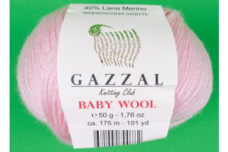 Пряжа Gazzal Baby Wool светло-розовый (836), 40%шерсть мериноса/20%кашемирПА/40%акрил, 175м, 50г