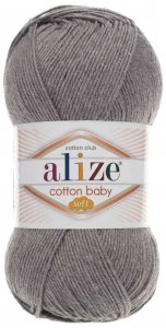 Пряжа Alize Cotton baby soft т.серый (197), 50%хлопок/50%акрил, 270м, 100г