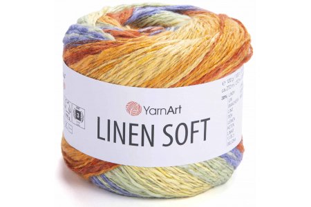 Пряжа YarnArt Linen soft меланж желтый-оранжевый-терракот-сиреневый-салатовый (7412), 30%лён/36%вискоза/34%хлопок, 272м, 100г