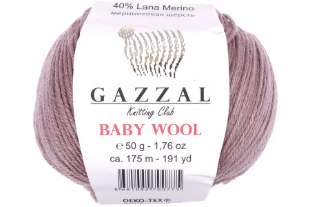 Пряжа Gazzal Baby Wool кофейный (835), 40%шерсть мериноса/20%кашемирПА/40%акрил, 175м, 50г