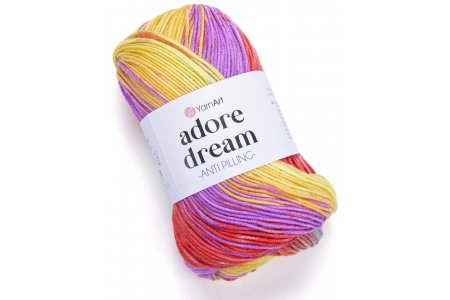 Пряжа Yarnart Adore dream серый-желтый-лимонный-цикламен-коралл (1060), 100%акрил, 280м, 100г