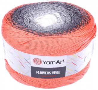 Пряжа YarnArt Flowers vivid лосось-серый-белый (503), 55%хлопок/45%акрил, 1000м, 250г