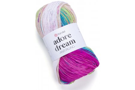 Пряжа Yarnart Adore dream белый-беж-фуксия-салат-бирюза (1063), 100%акрил, 280м, 100г