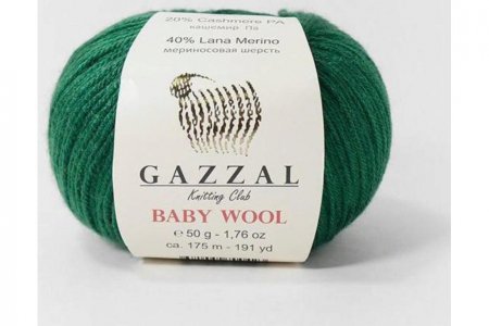 Пряжа Gazzal Baby Wool изумрудный (814), 40%шерсть мериноса/20%кашемирПА/40%акрил, 175м, 50г