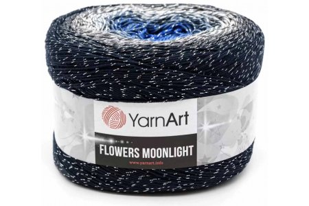 Пряжа YarnArt Flowers Moonlight темно-синий-серый-василек (3275), 53%хлопок/43%акрил/4%металлик, 1000м, 260г