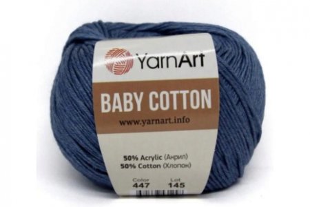 Пряжа YarnArt Baby cotton темно-голубой (447), 50%хлопок/50%акрил, 165м, 50г