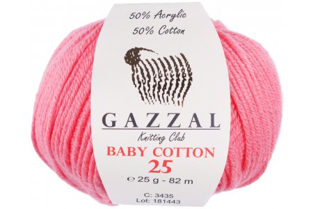 Пряжа Gazzal Baby Cotton 25 розовый коралл (3435), 50%хлопок/50%акрил, 82м, 25г