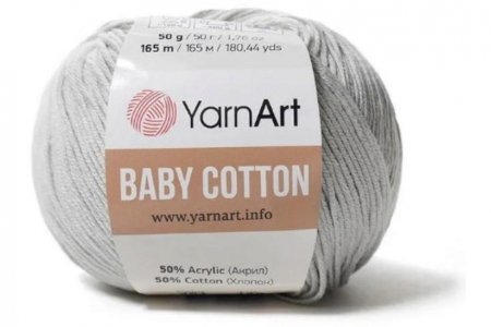 Пряжа YarnArt Baby cotton светло-серый (451), 50%хлопок/50%акрил, 165м, 50г