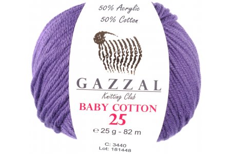 Пряжа Gazzal Baby Cotton 25 темно-сиреневый (3440), 50%хлопок/50%акрил, 82м, 25г