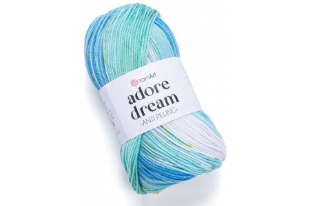 Пряжа Yarnart Adore dream белый-желтый-бирюза-ярко-синий (1059), 100%акрил, 280м, 100г