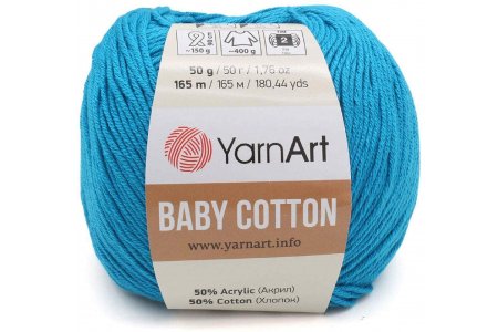 Пряжа YarnArt Baby cotton темно-бирюзовый (458), 50%хлопок/50%акрил, 165м, 50г