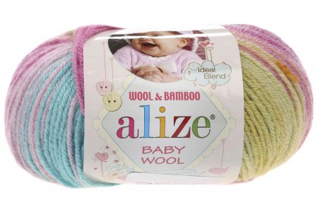 Пряжа Alize Baby Wool Batik голубой-розовый-лимон (6550), 40%шерсть/20%бамбук/40%акрил, 175м, 50г