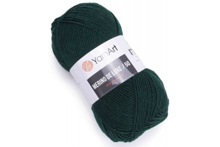 Пряжа Yarnart Merino De LUXE тёмно-зелёный (590), 50%акрил/50%шерсть, 280м, 100г