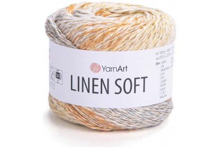 Пряжа YarnArt Linen soft меланж жемчужный-св.беж-оранжевый (7403), 30%лён/36%вискоза/34%хлопок, 272м, 100г