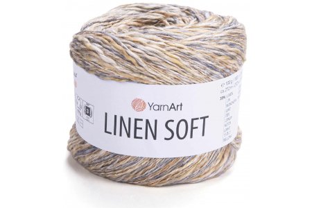 Пряжа YarnArt Linen soft меланж серый-песочный (7407), 30%лён/36%вискоза/34%хлопок, 272м, 100г