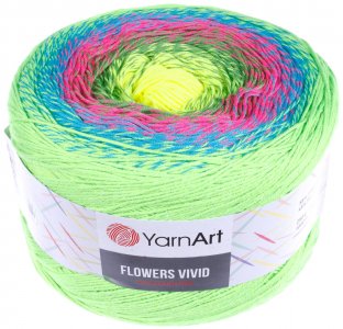 Пряжа YarnArt Flowers vivid салат-бирюза-малина-желтый-зеленый (506), 55%хлопок/45%акрил, 1000м, 250г