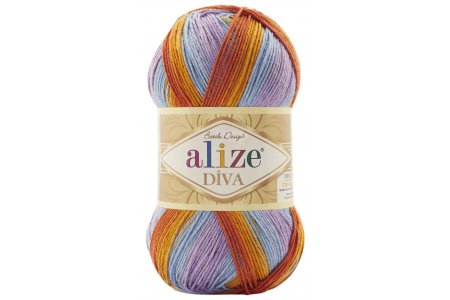 Пряжа Alize Diva batik хаки-терракот-сирень (7794), 100%микрофибра, 350м, 100г