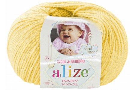 Пряжа Alize Baby Wool лимонный(187), 40%шерсть/20%бамбук/40%акрил, 175м, 50г