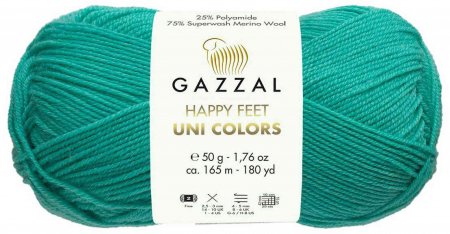 Пряжа Gazzal Happy feet Uni Colors зеленая бирюза (3564), 75%мериносовая шерсть/25%полиамид, 165м, 50г