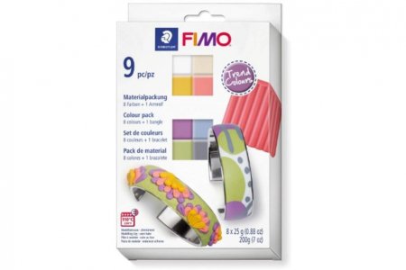 Набор полимерной глины FIMO Soft браслет Трендовые цвета, 8 блоков по 25г, основа для браслета