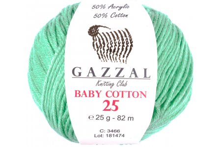 Пряжа Gazzal Baby Cotton 25 салатовый (3466), 50%хлопок/50%акрил, 82м, 25г