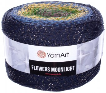 Пряжа YarnArt Flowers Moonlight темно синий-желтый-зеленый серый (3250), 53%хлопок/43%акрил/4%металлик, 1000м, 260г