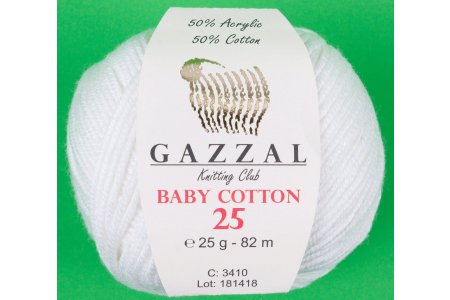 Пряжа Gazzal Baby Cotton 25 молочный (3410), 50%хлопок/50%акрил, 82м, 25г