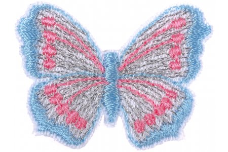 Термоаппликация Бабочка серебро, голубой (323), 41*30мм