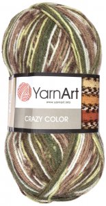 Пряжа Yarnart Crazy Color белый-бежевый-хаки (159), 75%акрил/25%шерсть, 260м, 100г