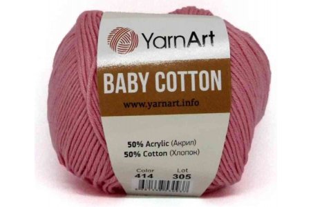 Пряжа YarnArt Baby cotton яркий розовый (414), 50%хлопок/50%акрил, 165м, 50г