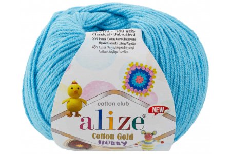 Пряжа Alize Cotton gold hobby new бирюзовый (287), 55%хлопок/45%акрил, 165м, 50г