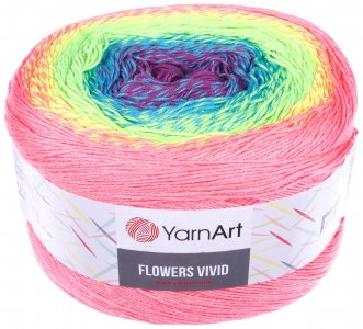 Пряжа YarnArt Flowers vivid коралл-лимон-голубой-филетовый (505), 55%хлопок/45%акрил, 1000м, 250г