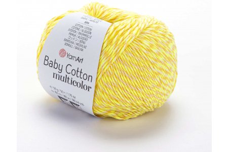 Пряжа YarnArt Baby cotton multicolor желтый меланж (5204), 50%хлопок/50%акрил, 165м, 50г