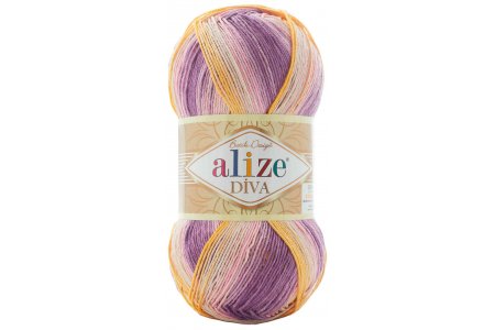 Пряжа Alize Diva Batik белый-жёлтый-розовый-сиреневый (6958), 100%микрофибра, 350м, 100г