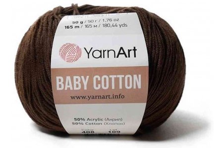 Пряжа YarnArt Baby cotton шоколад (408), 50%хлопок/50%акрил, 165м, 50г