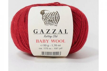 Пряжа Gazzal Baby Wool красный (816), 40%шерсть мериноса/20%кашемирПА/40%акрил, 175м, 50г